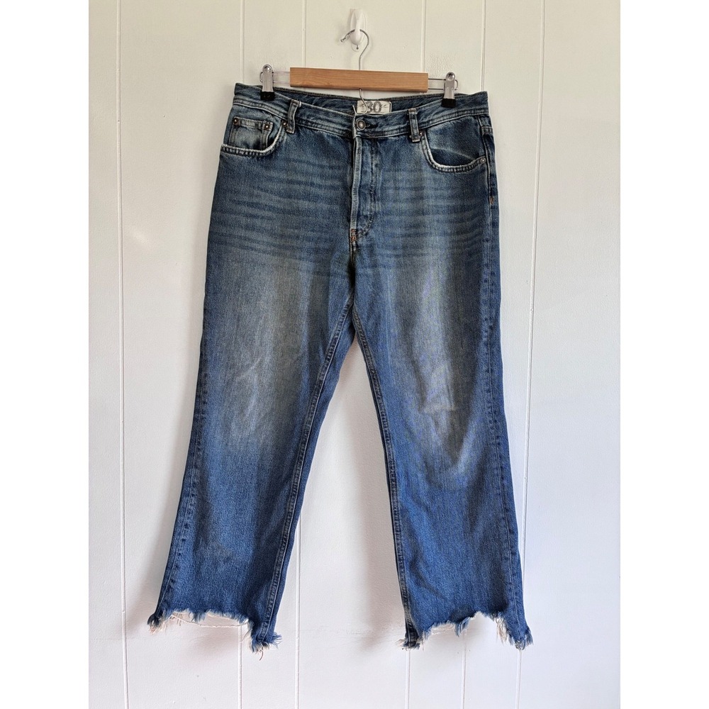 We The Free People Maggie Straight Jeans 30 Medium Wash Raw Hem